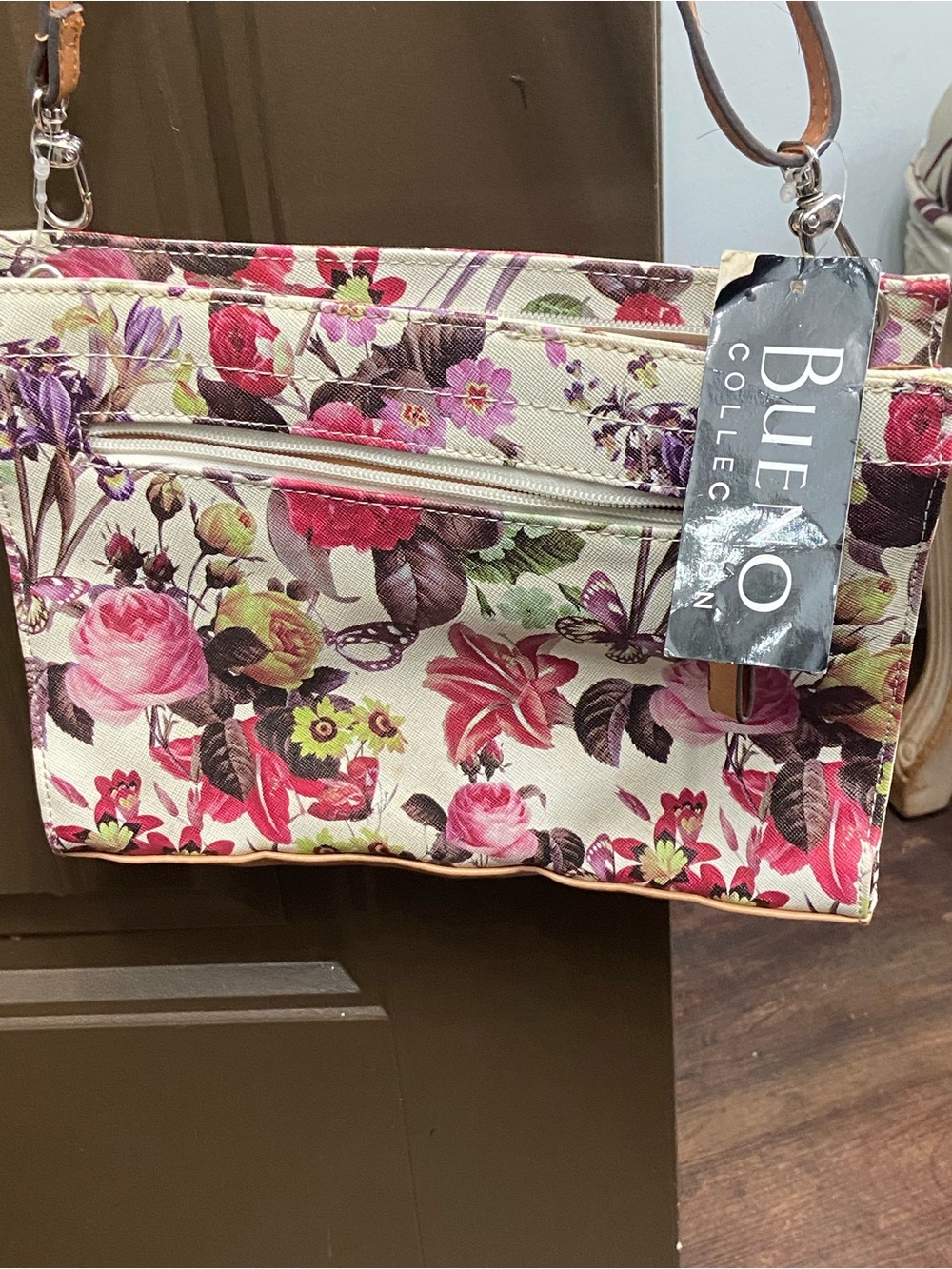 Bueno Floral Crossbody Bag in Cream and Brown Trim - Picture 4 of 7